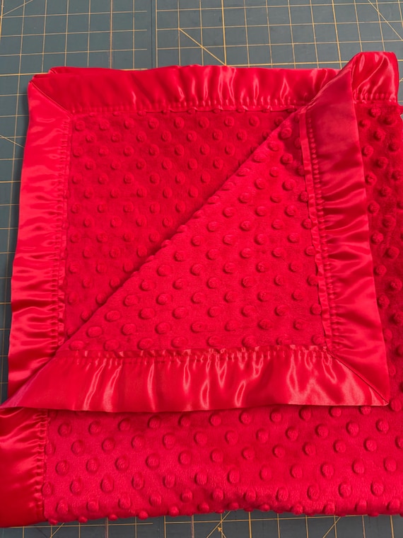 30 x 35 minky dot red double baby blanket with red binding and FREE embroidery