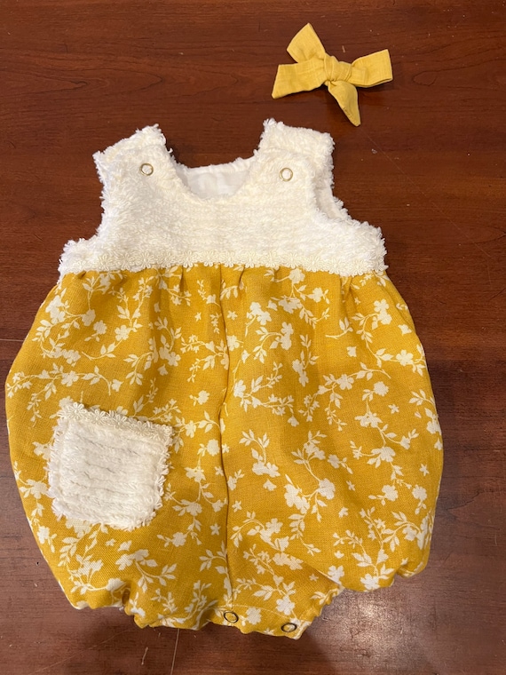 Yara mustard floral and chenille bubble romper