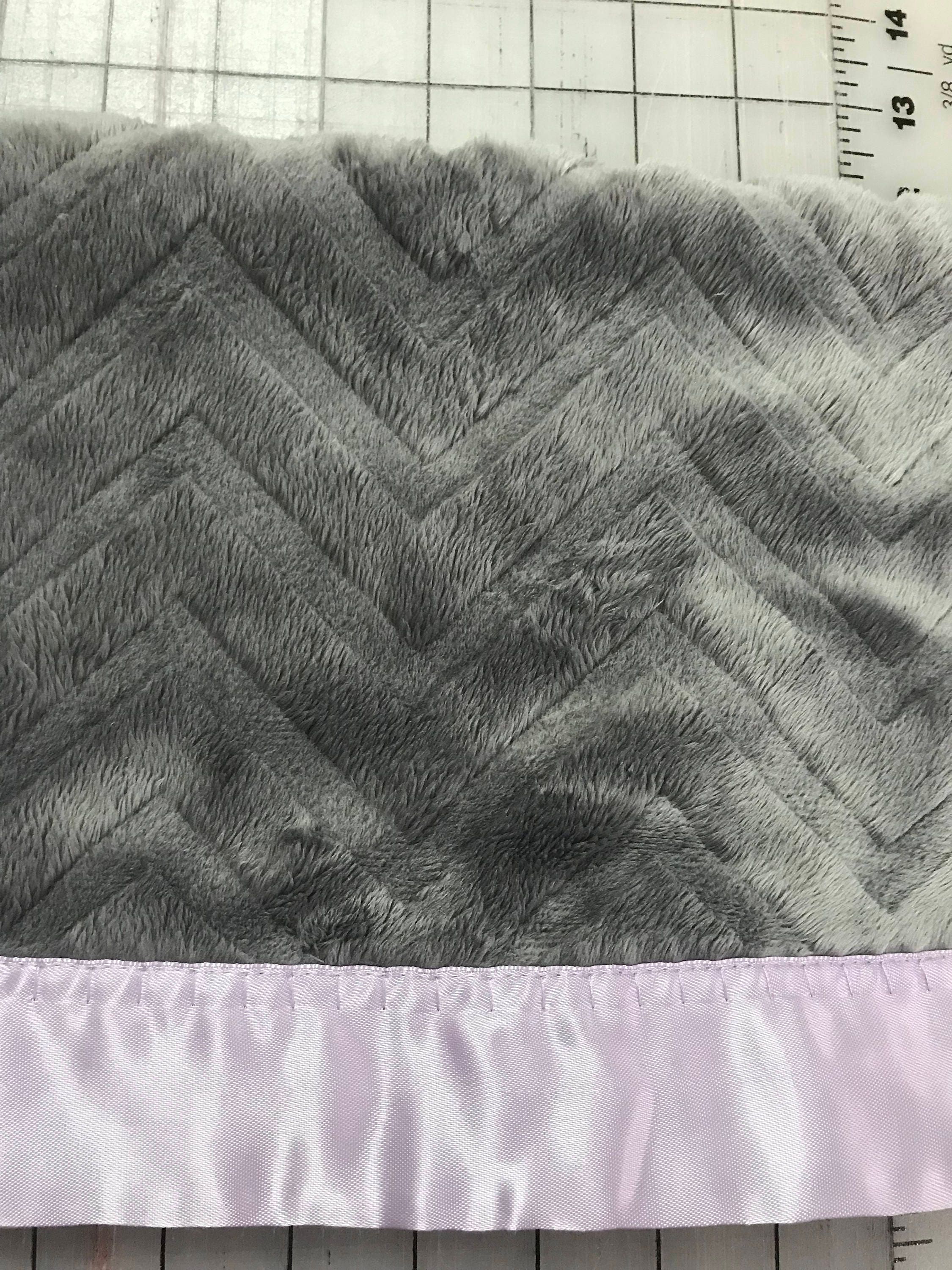 Grey chevron minky car seat blanket with lavender satin backing and binding 30 x 35