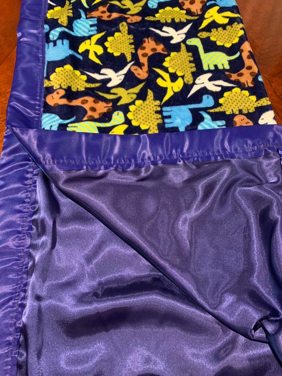 Dinosaur minky baby blanket with satin back 30 x 35 and FREE embroidery