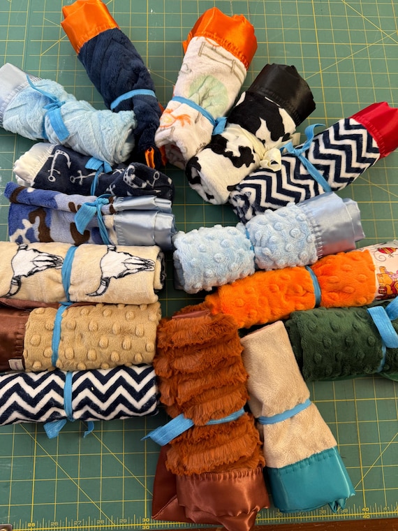 Minky baby loveys with satin binding-various colors.  FREE embroidery!