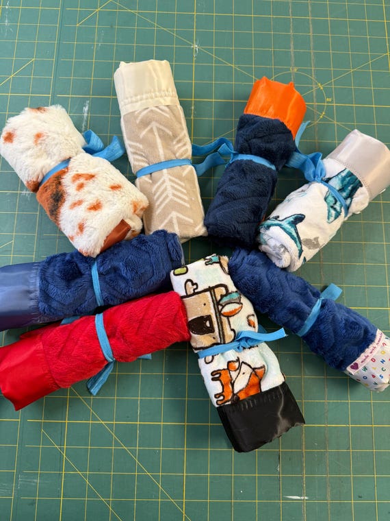 Minky baby loveys with satin binding-various colors.  FREE embroidery!