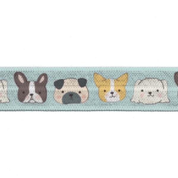 5/8" Alice Blue Dogs Fold Over Elastic, FOE, Print, Pattern