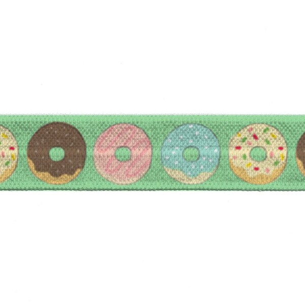 5/8" Green Doughnuts Fold Over Elastic, FOE, Print, Pattern