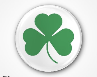 Shamrock Pin Badge or Magnet. Available as 2.5cm badge or 3.8cm Badge or magnet