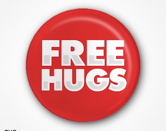 Free Hugs  Badge or Magnet. Available as 2.5cm Pin Badge or 3.8cm Pin Badge or Magnet