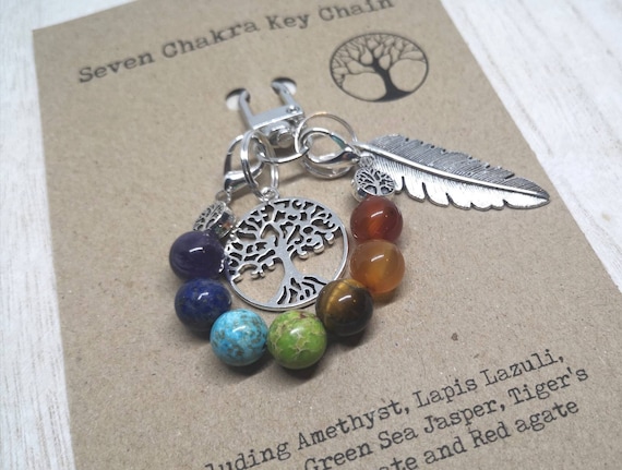 Chakra Beaded Keychain Seven Chakra Keyring Yoga Keychain Tree of Life Key Chain Chakra Gift Chakra Purse Charm Positive Message Gift Etsy