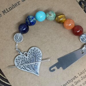 Silver heart needle minder with beaded needle threader attachment , needle minder, needle keep,cross-stitch gift, needle magnet, sewing gift