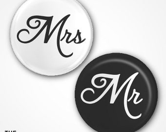 Mr and Mrs Pin Badges 2.5cm