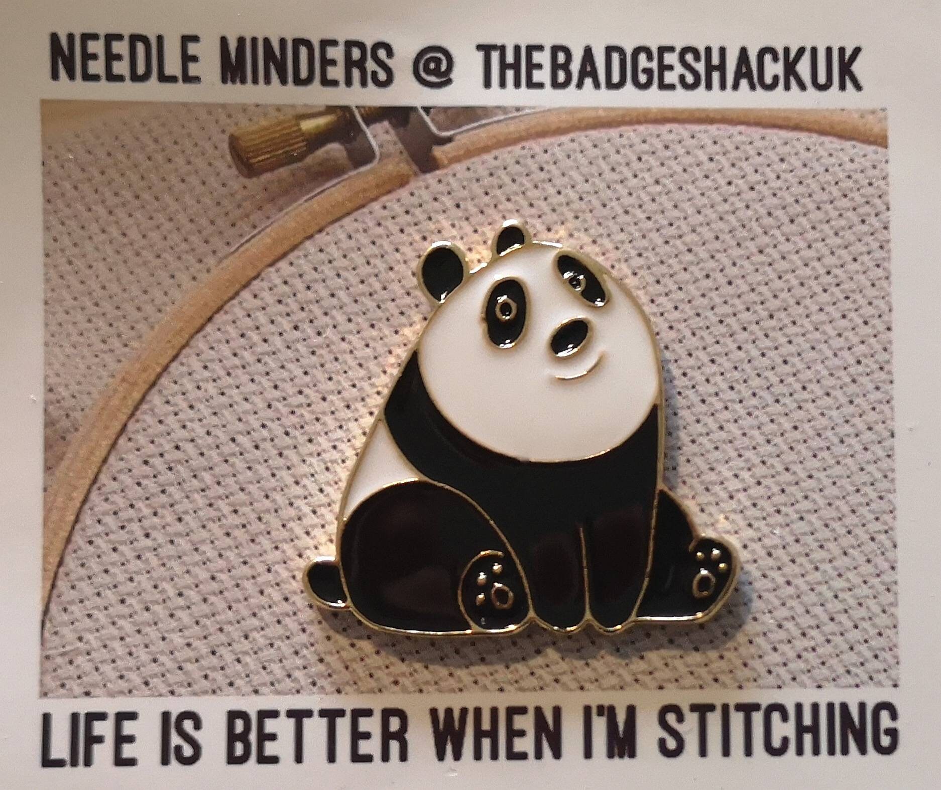 Adorable Panda with Hat Wool Cat Needle Minder for Cross Stitch Embroidery Magnetic Enamel Pin Holder Needlework 