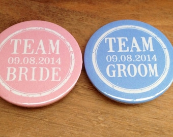 Personalised Team Bride and Groom  badges