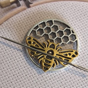 Gold and silver  Bee needle minder, needle keep, needle magnet, needle nanny, cross stitch, embroidery, needle point, magnetic needle minder
