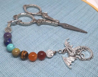 Scissor fob, Beaded scissor fob, scissor keep, Chakra scissor fob, dragon scissor fob scissor jewelry,sewing accessories, sewing gift,Chakra