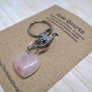 Rose quartz heart Keychain, rose quartz keyring, chakra crystal keychain, Chakra keychain, balancing Keychain