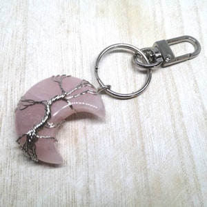 Rose quartz moon Keychain, keyring, moon keyring, crystal Keychain, crystal keyring, rose quartz Keychain, healing keyring,bag charm