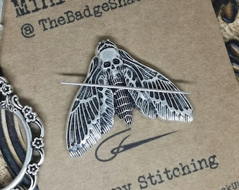 Skull head moth needle minder, moth needle minder, needle keep, needle minder, needle magnet, needle nanny, magnetic needle minder