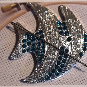 Rhinestone Fish needle minder, needle keep, needle magnet, needle nanny, cross stitch, embroidery, needle point, magnetic needle minder