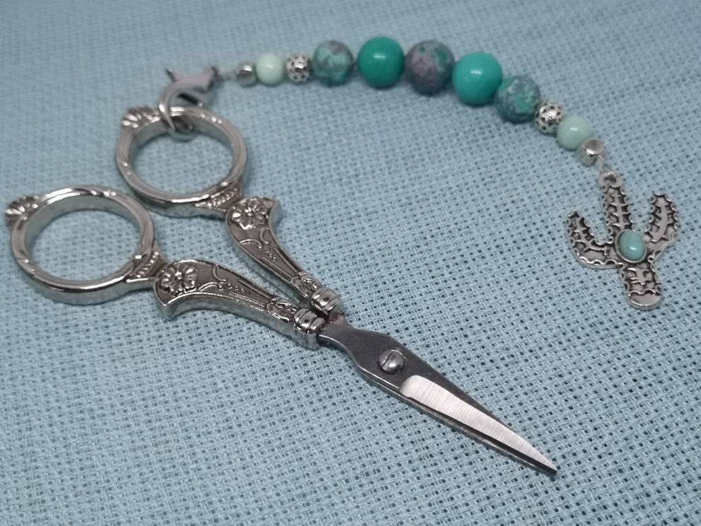 Scissors Chain Scissor Fob, Beaded Scissor Fob, Scissor Keep, Scissor Chain , Cactus ...