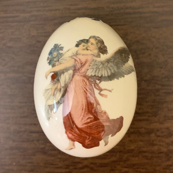 The Egg Lady - Angel holding Child Porcelain Egg -  Vintage Porcelain Eggs