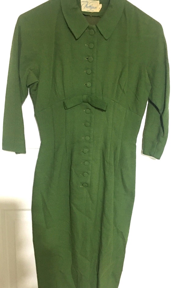 Vintage 1950's Natlynn New York Green Knee Length