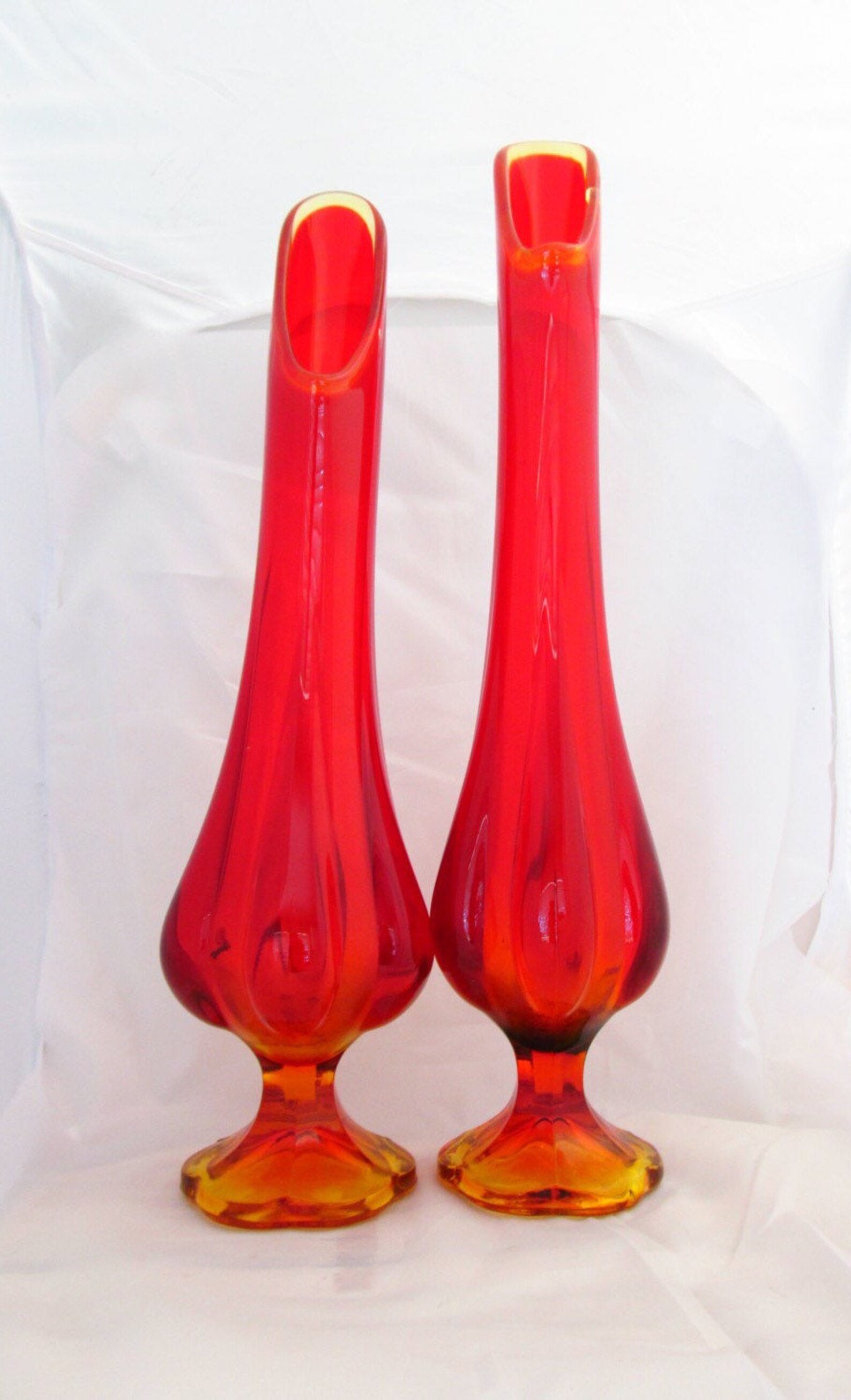 Vintage Amberina Tall Red Pedestal Vase Flower Vases Set of 2 Etsy