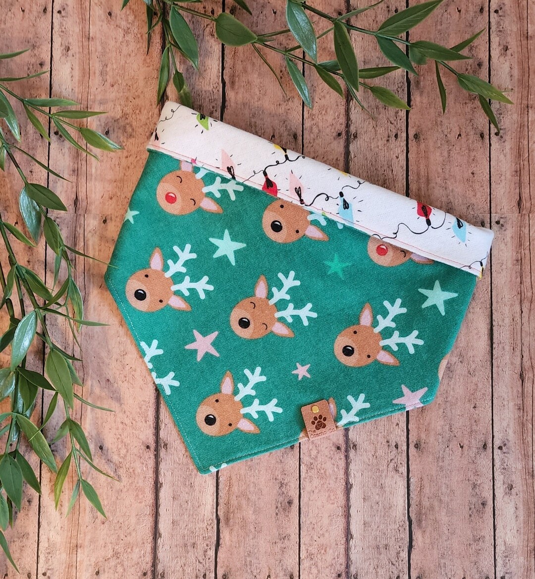 Reindeer Dog Bandana, Christmas Dog Bandana, Christmas Lights Dog