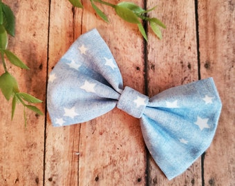 Blue and White Star Bow Tie, Dog Bow Tie, Cat Bow Tie, Chambray Bow Tie