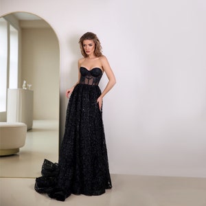Strapless black store evening dress