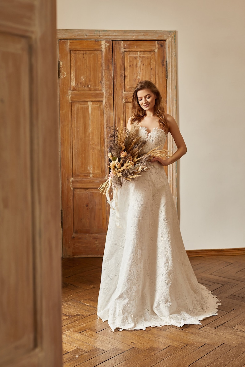 Bohemian linen wedding dress, Rustic wedding dress, Linen wedding gown, Country wedding dress, Couture wedding dress image 4