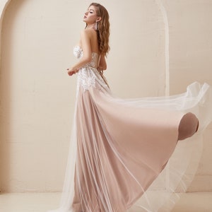 Beige Wedding Dress, Boho Tan Wedding Dress, Nude Corset Wedding Gown