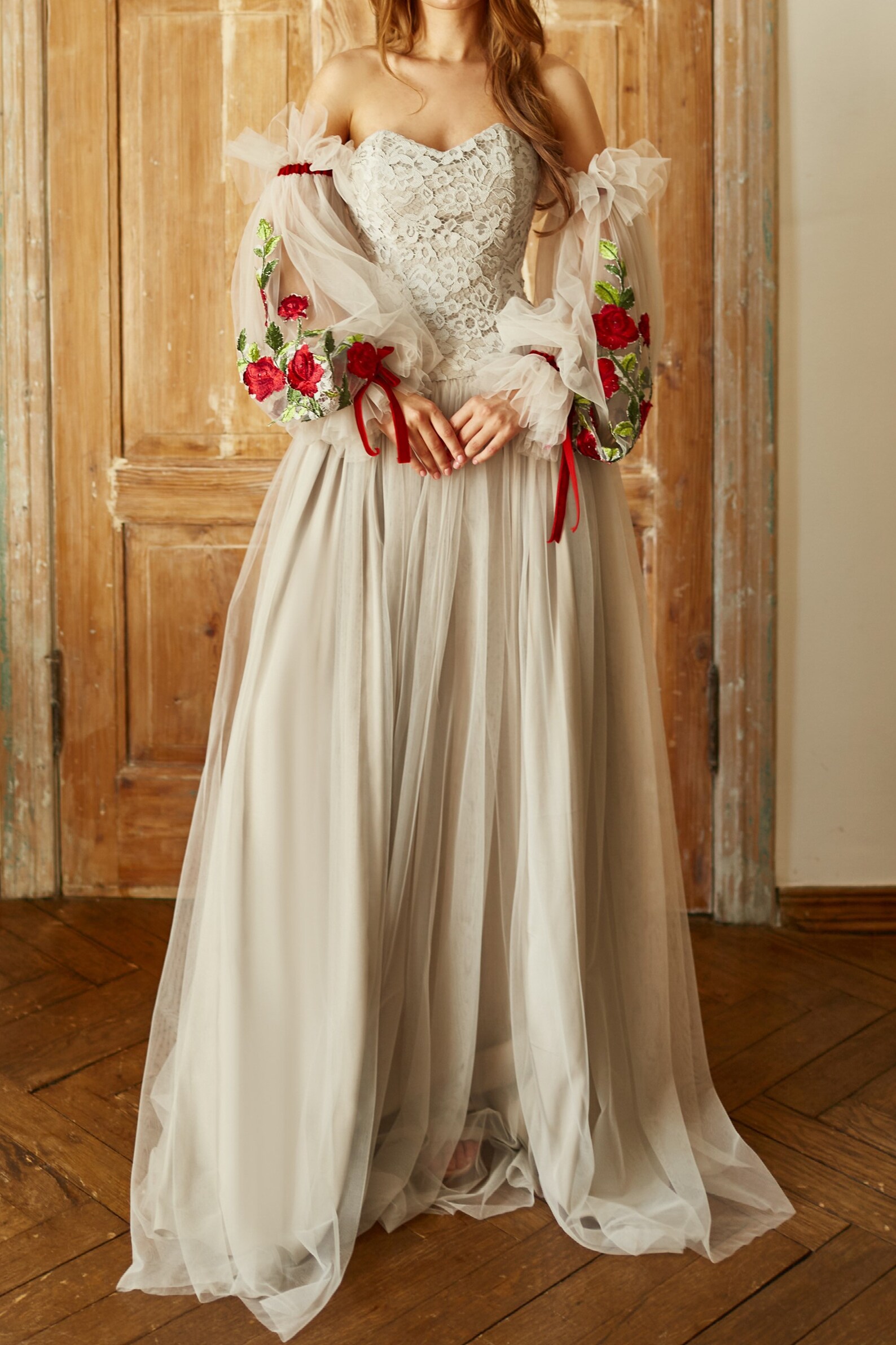 Bohemian Wedding Dress With Detachable Sleeves Floral Wedding Etsy