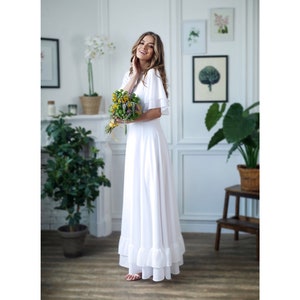 Wedding dress / simple wedding dress / white fit and flare long dress / modest wedding dress / casual wedding dress / bohemian wedding dress