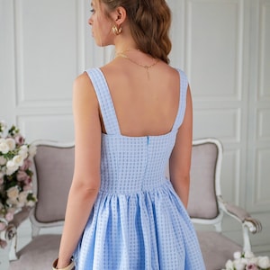 Blue Pinafore dress, apron dress, vintage style dress, ankle length, sleeveless dress, 1950s inspired dress, pockets dress , bridesmaid image 9