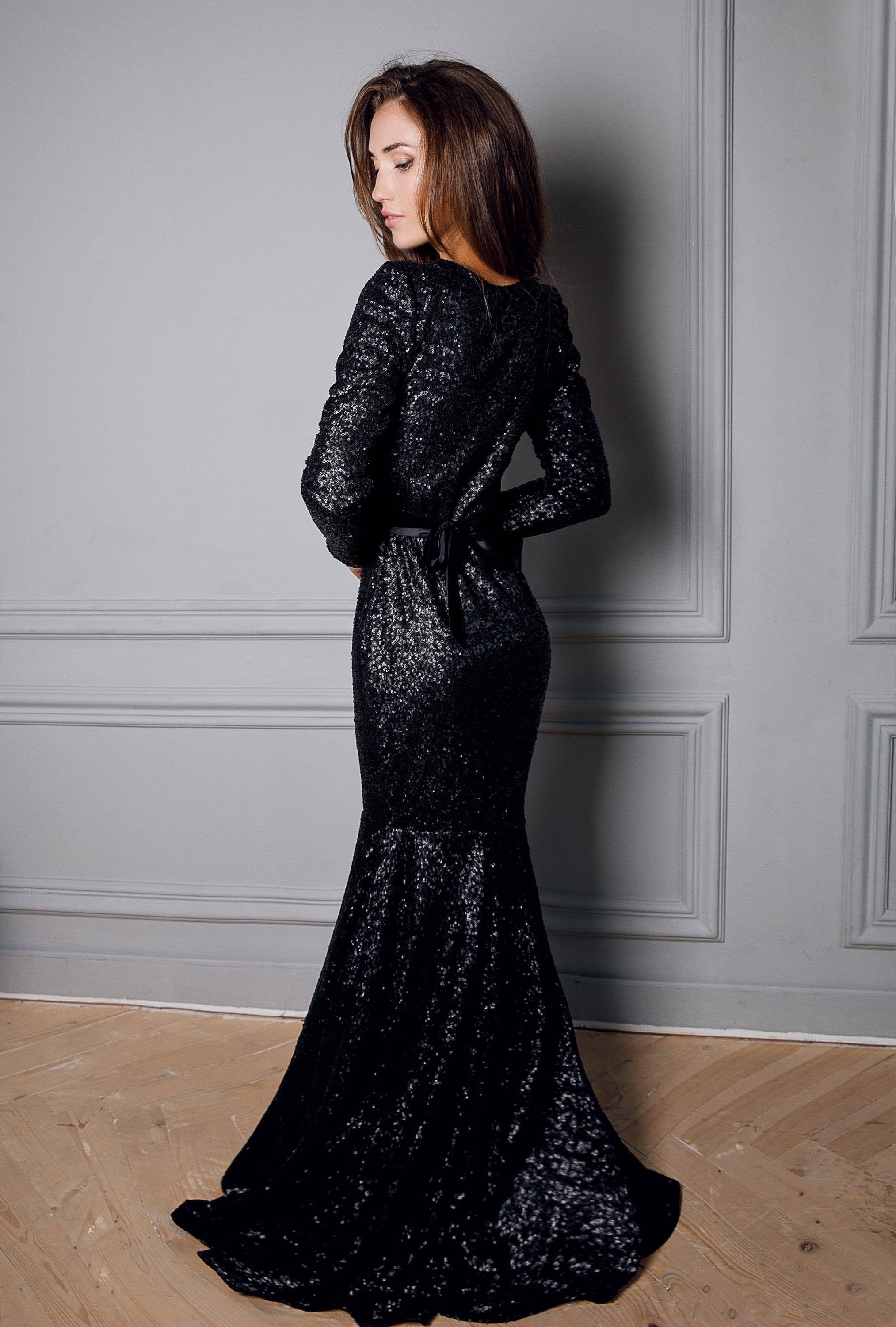 Long Sleeve Sequin Dresses Floor Length
