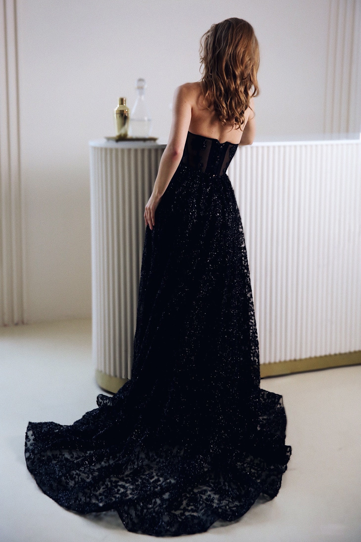 Black lazaro wedding dress hotsell