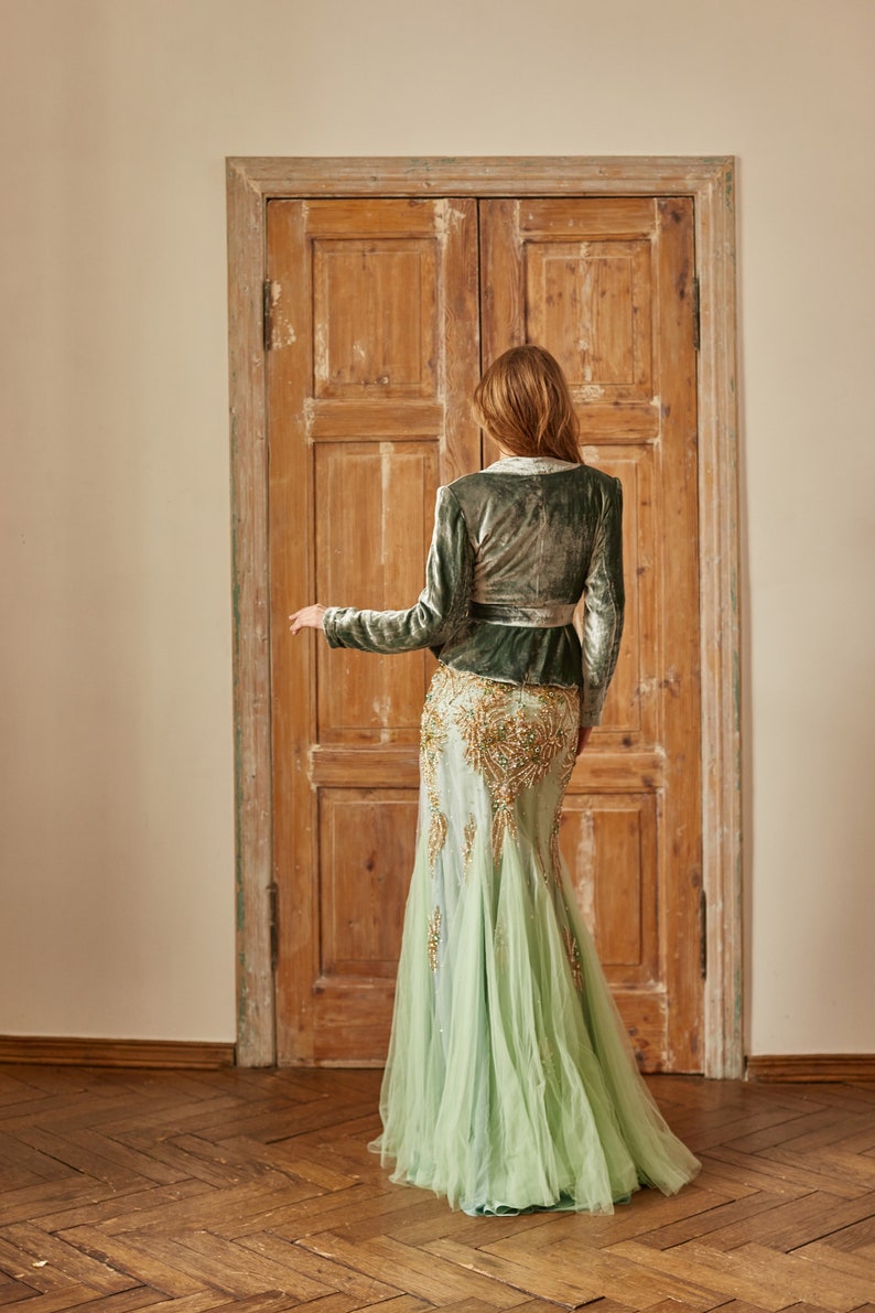 Emerald Wedding Dress With Long Sleeves Couture Evening Gown - Etsy