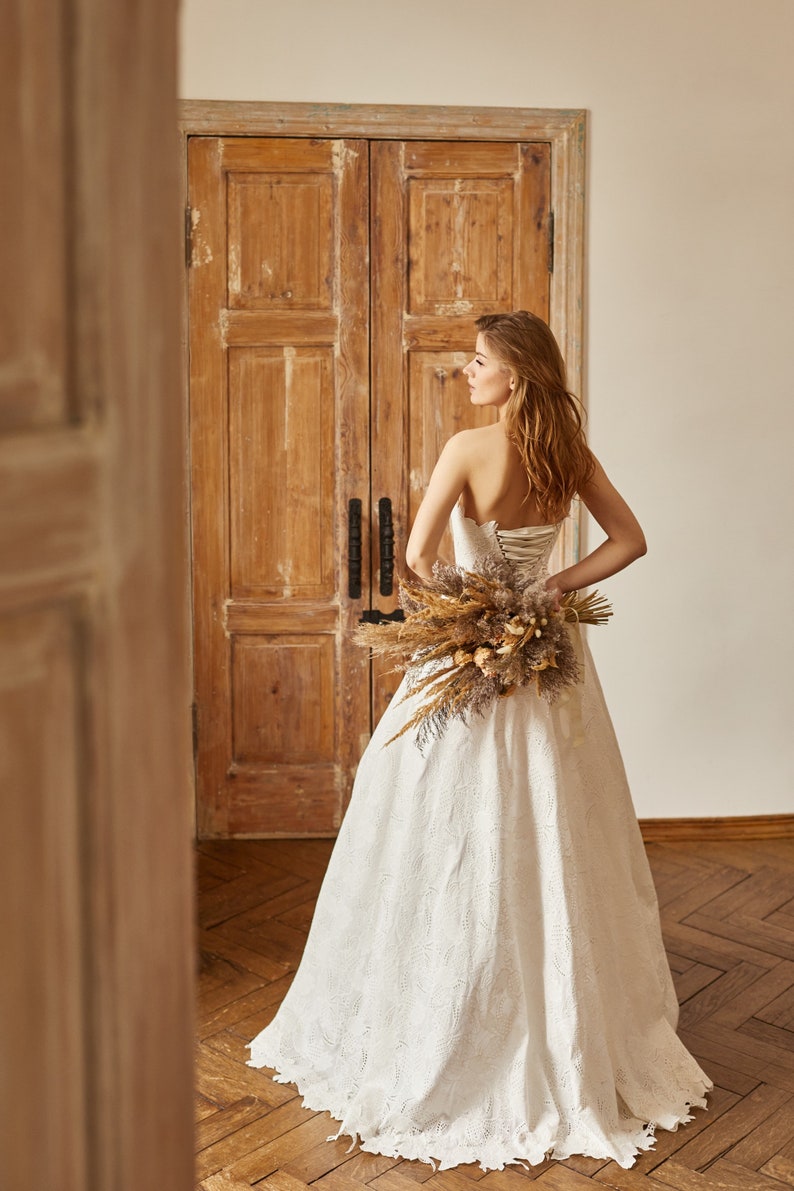 Bohemian linen wedding dress, Rustic wedding dress, Linen wedding gown, Country wedding dress, Couture wedding dress image 3