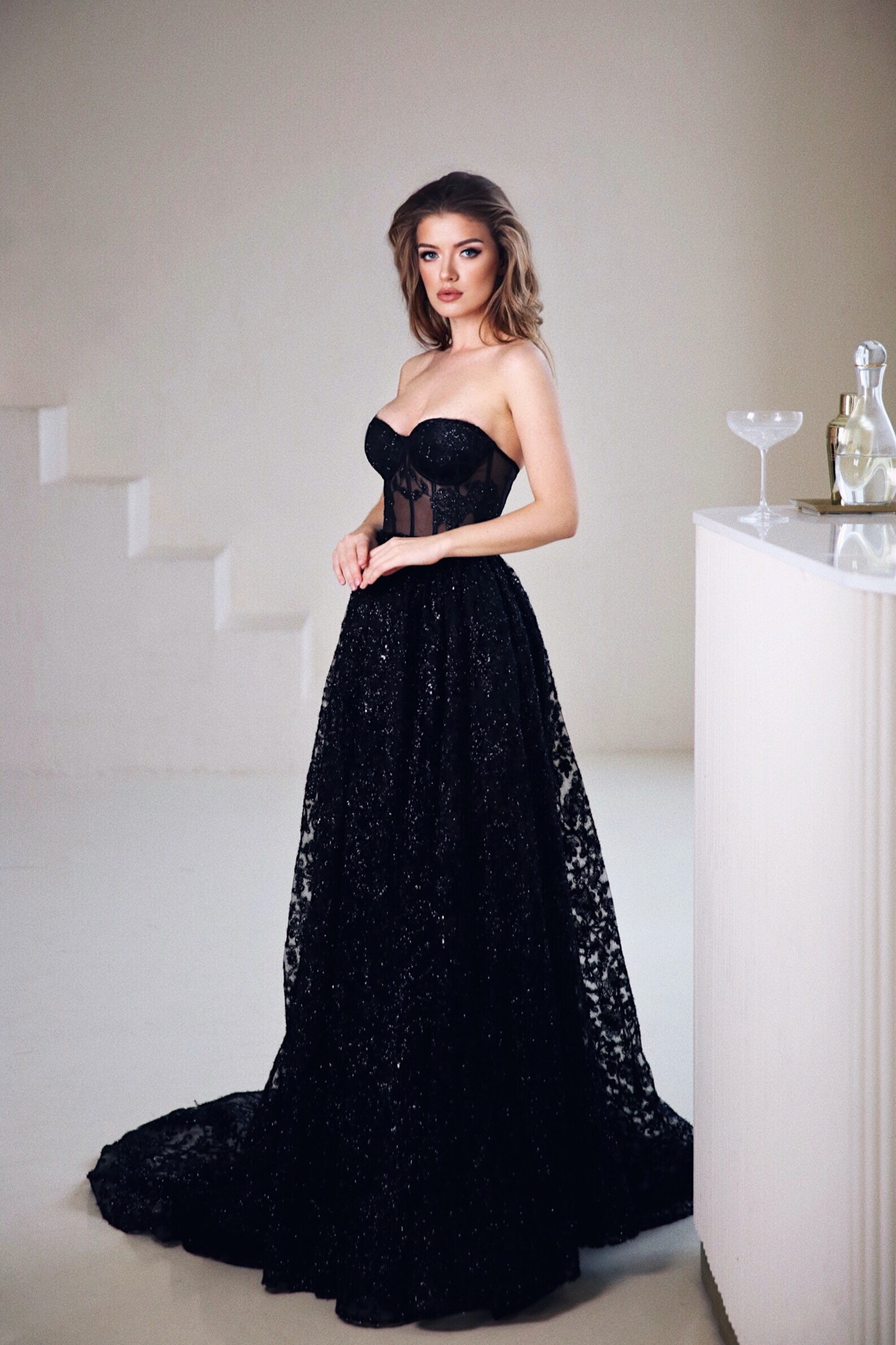 Black Wedding Floor Length Dress / Prom Corset Gown / Black - Etsy