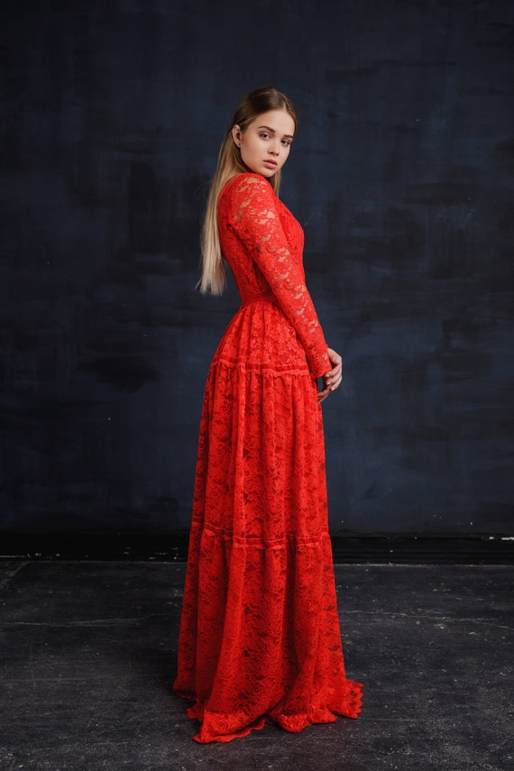 red boho wedding dress