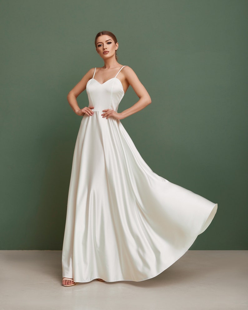 A Line wedding dress, simple wedding dress, satin wedding dress, casual wedding dress, minimalist wedding dress, modest boho wedding dress image 9