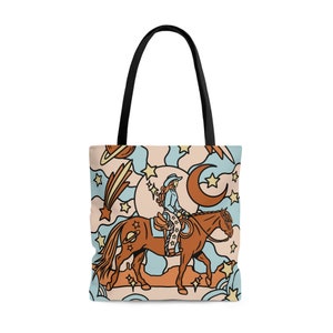 Cosmic Cowgirl Tote Bag, cowgirl, cowgirl tote, cowgirl bag, large tote, large bag, western, cute western bag, cute western style, cute tote