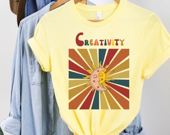 Creativity T-Shirt: Boho Sun & Moon Graphic Tee
