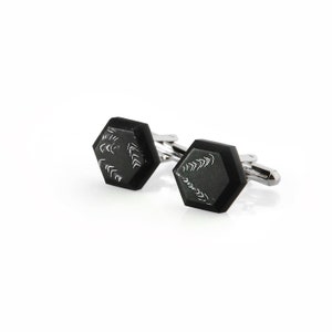 Black French Cufflinks with Steel Bits, silver cufflinks,Fine silver cuff links,Hexagon,Wedding Jewellery,for him,gifts for him,men’s,man