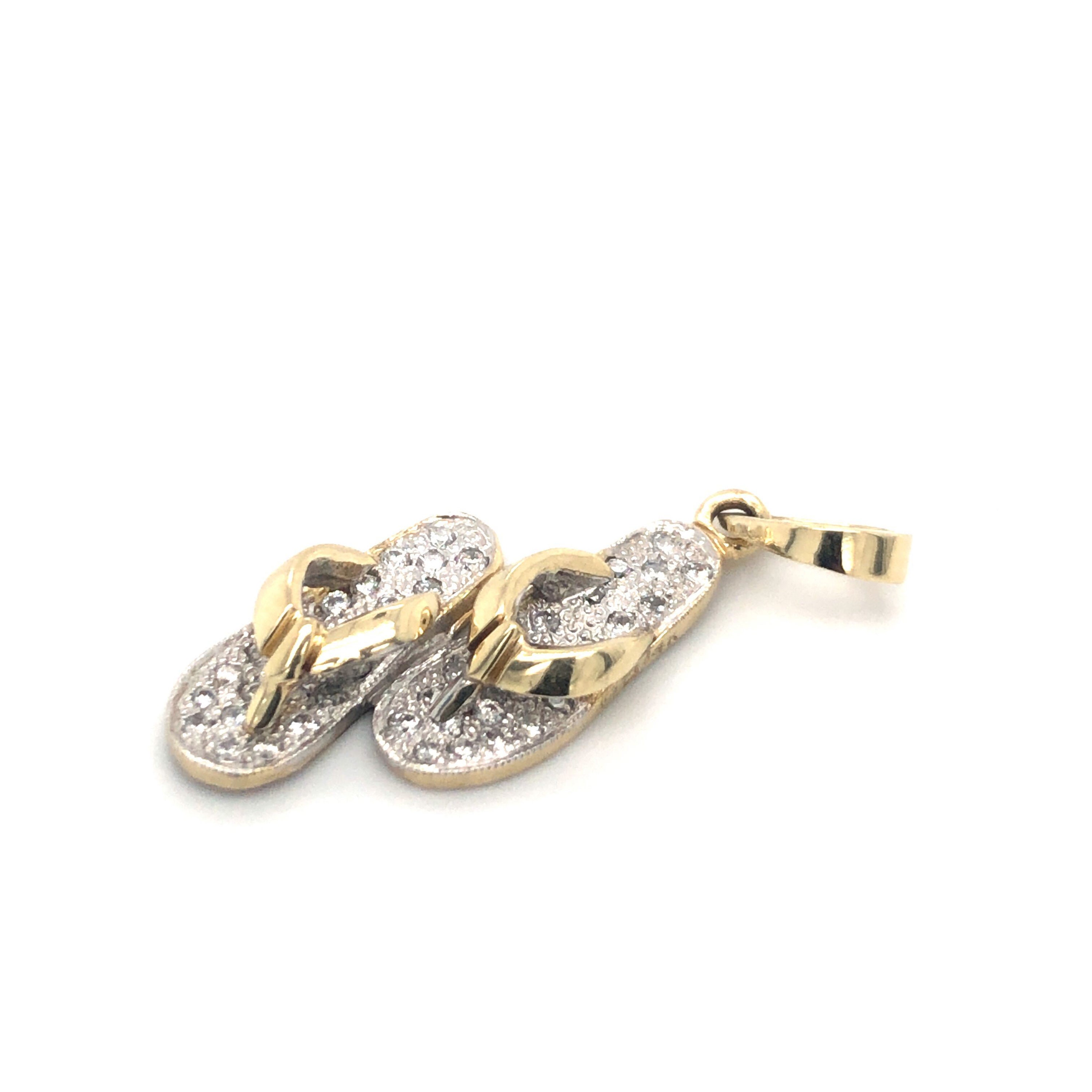 Estate Diamond Flip Flops 14k Yellow Gold Pendant | Etsy