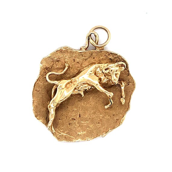 Vintage Taurus Brutalist Pendant 14k Yellow Gold