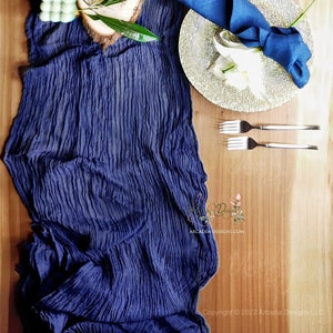 Navy Blue Cheesecloth Table Runner | Sheer Gauze Tablecloth Décor for Bridal Shower, Bachelorette Party, Baby Shower Birthday, Beach party