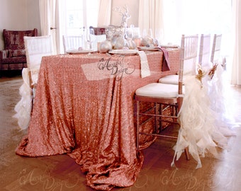 Rose Gold Sequin Tablecloth | MADE TO ORDER | Shimmer Sparkly Overlays Table Cloths for Wedding, Event, Bridal Shower, Ceremony