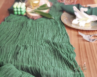Boho Green Cheesecloth Table Runner | Cotton gauze Tablecloth Décor for Bridal Shower Bachelorette Party Glamping, Birthday, rustic wedding