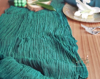 Peacock Green Cheesecloth Table Runner | Sheer Gauze Tablecloth Décor for Bridal Shower, Bachelorette Party, Birthday, Boho rustic wedding