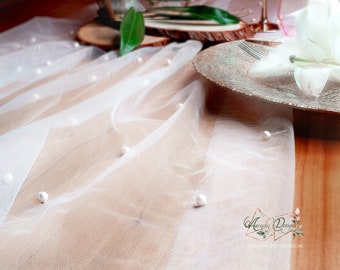 Tosleo Nappe De Mariage En Tulle 140x305 Cm - Chemin De Table Mousseline Perlée Rose